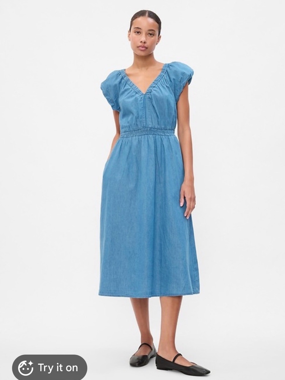 Gap Chambray V-Neck Midi Dress